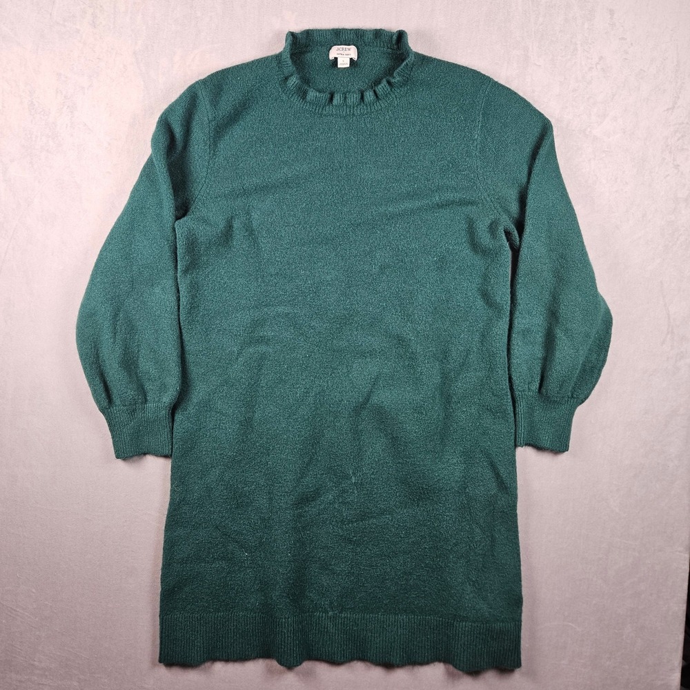 J.Crew Sweater Dress Womens Large Green Ruffleneck Extra Soft Christmas Holidays